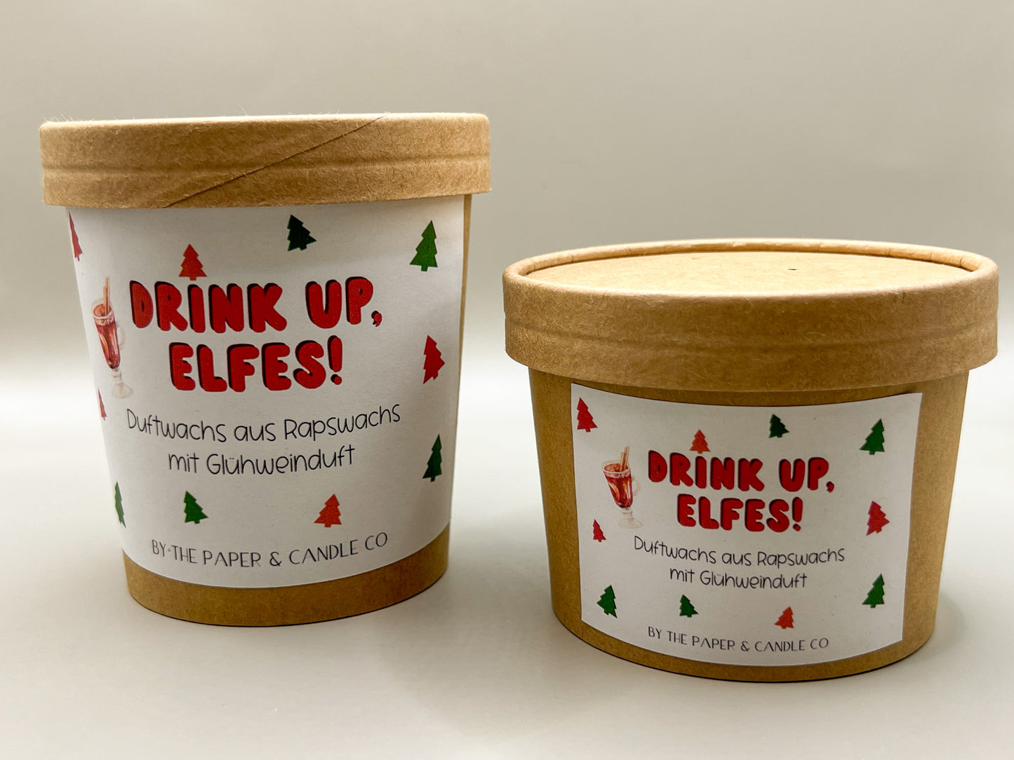 Weihnachtliche Wax Melts "Drink up Elfes" aus Deutschland in 150g oder 250g Packung, nachhaltiger brauner Pappbecher mit Deckel gefüllt mit veganem Duftwachs aus Rapswachs, Bester Aromawachs für Duftlampen, Duft Melts mit Glühweinduft, schöne Weihnachtsdeko, inkl. nachhaltigem Teelicht ohne Hülle, nachhaltige Verpackung